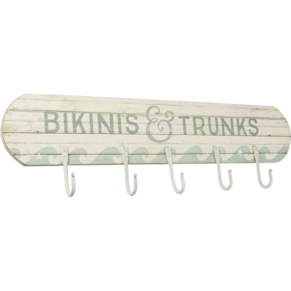 New BIKINIS & TRUNKS wood wall rack with metal hooks